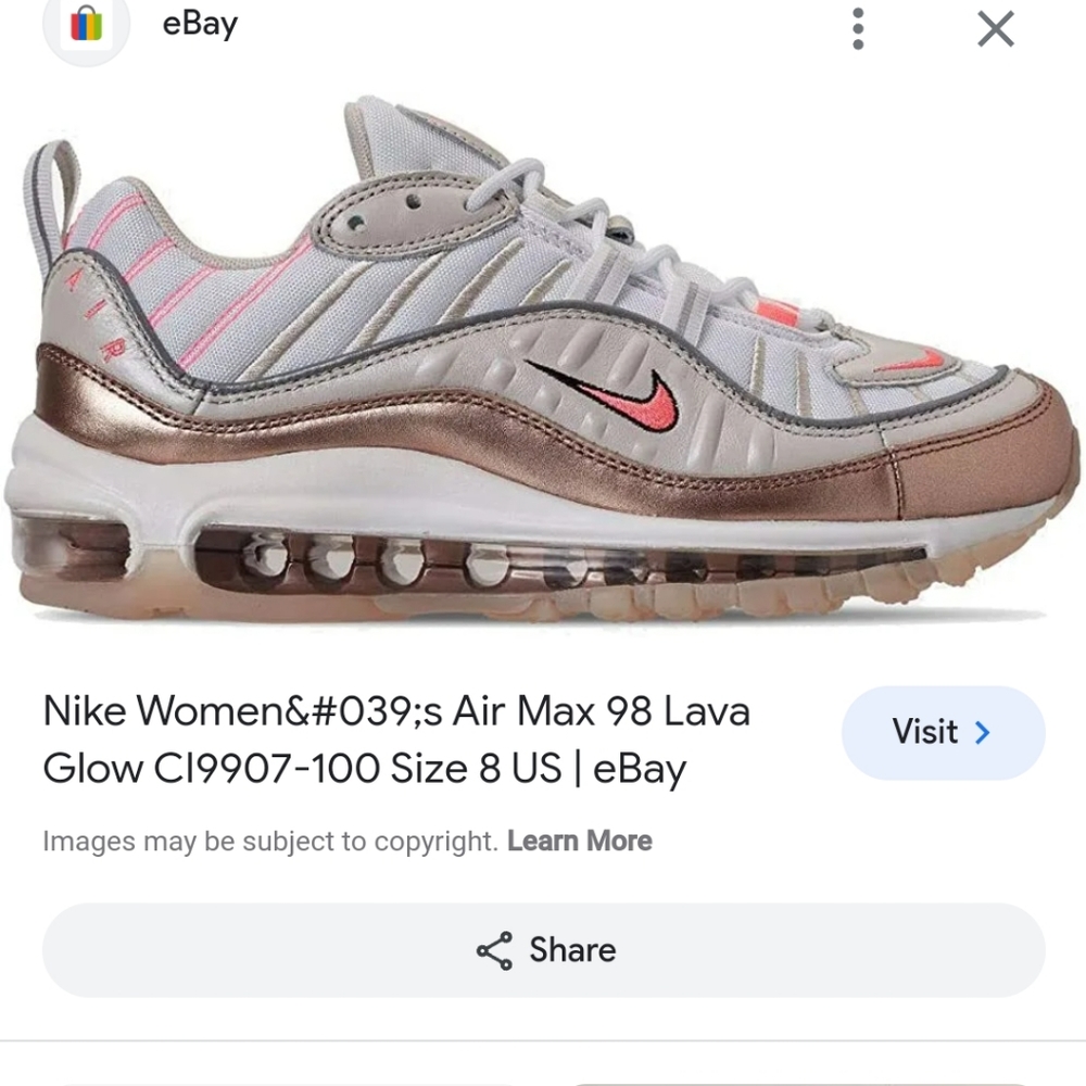 Nike AirMax 98 Lava Glow white rose Gold Sneakers Size 8
